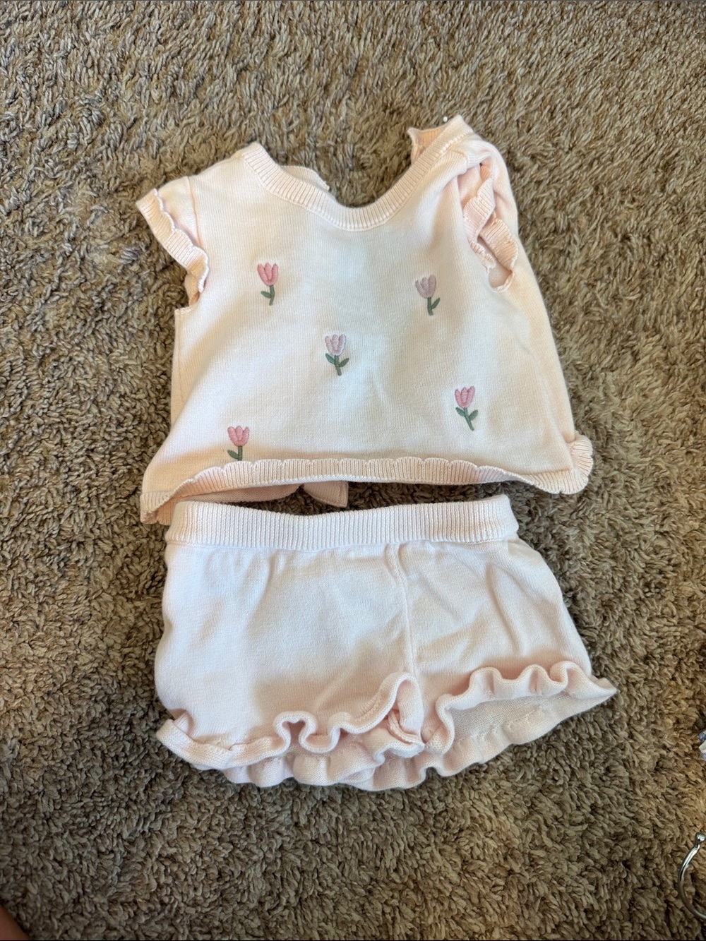 Carter's Light Pink Knit Tulip Top & Ruffle Shorts Set